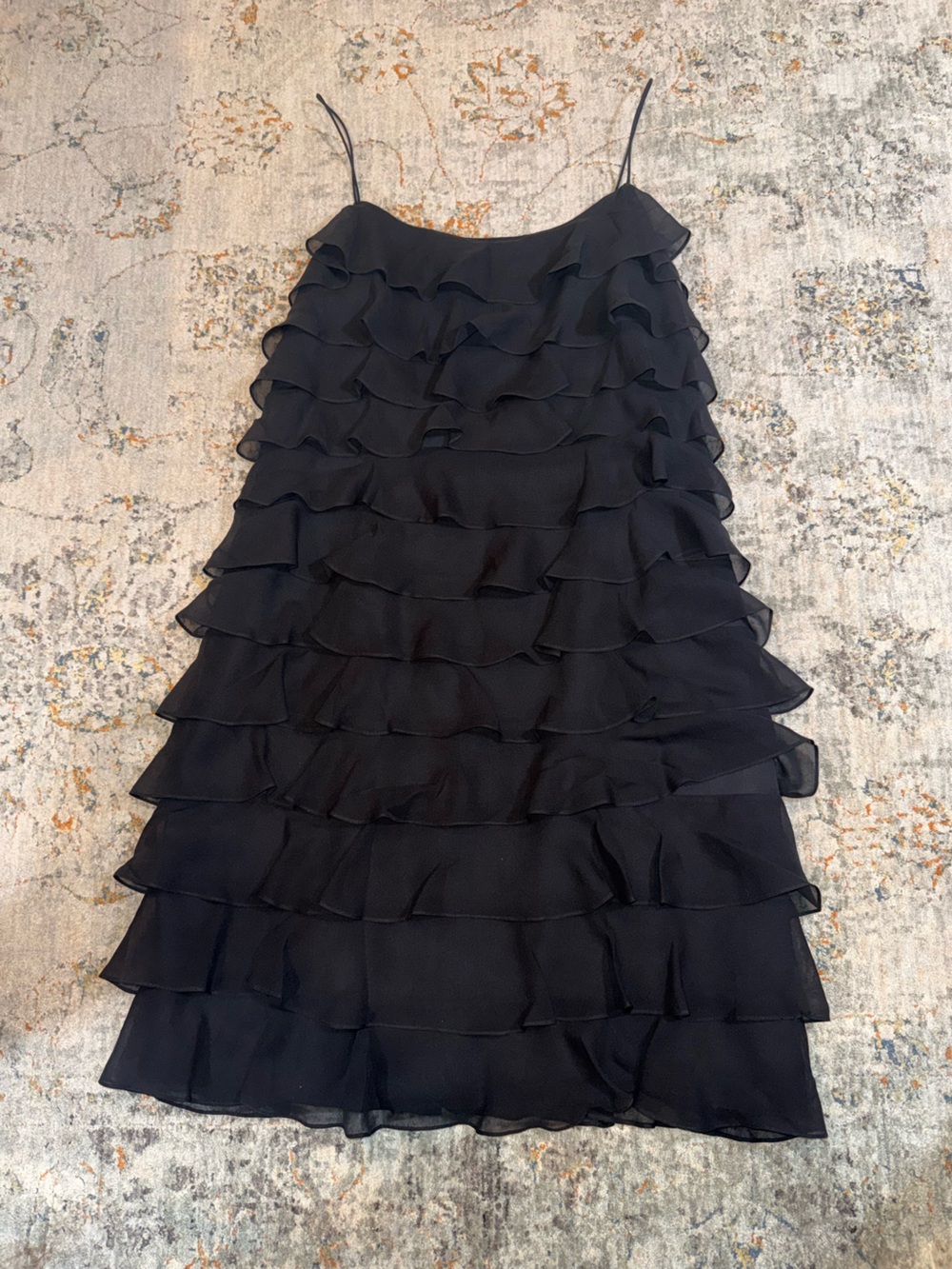 Ralph Lauren Black Spaghetti-Strap Ruffled Midi Dress Size 10 A127